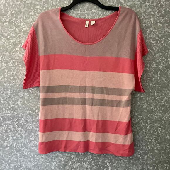 Moth Anthropologie Coral Striped Short Sleeve Sweater - Size Small - Knit Top - Picture 1 of 5